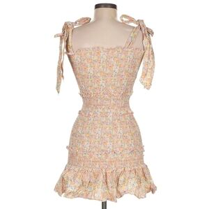 Pink Foral Smocked Mini Dress With Tie Straps